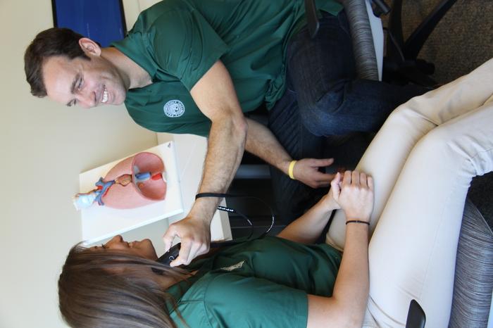 Students performing a speech pathology study.