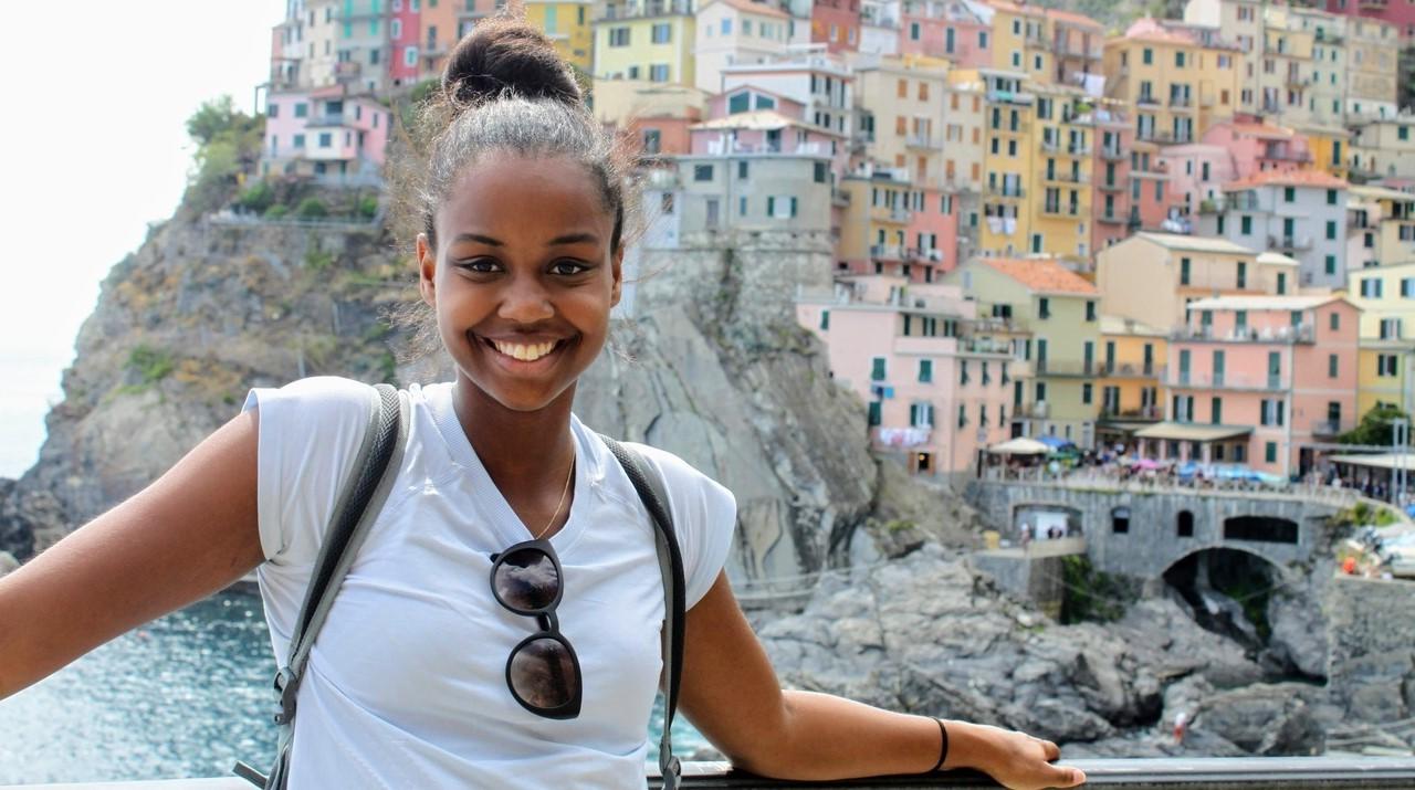 African American female student smiling in Barcelona